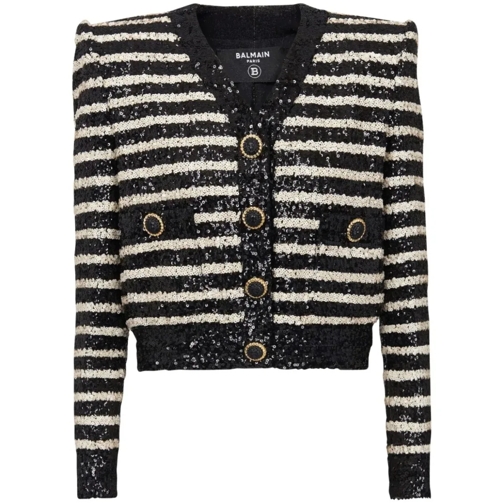 Balmain Striped Sequinned Jacket White/Black Black Veste de transition