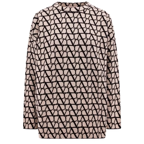 Valentino Virgin Wool Sweater With Toile Iconographe Motif Neutrals Pull en laine