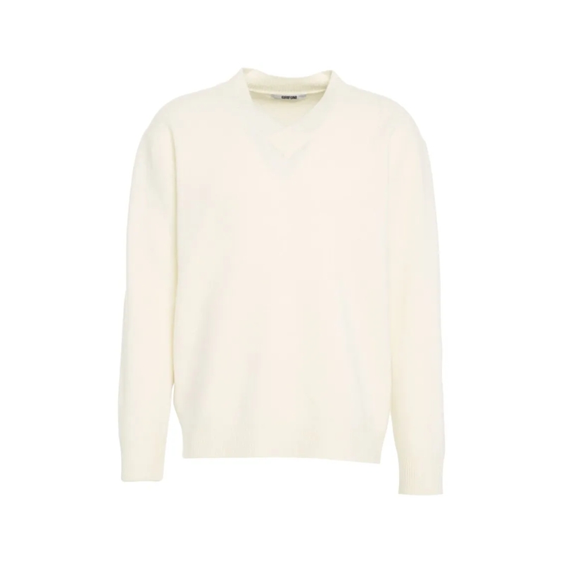 Grifoni Pullover V-Neck Knit Sweater In Classic White Wool Neutrals