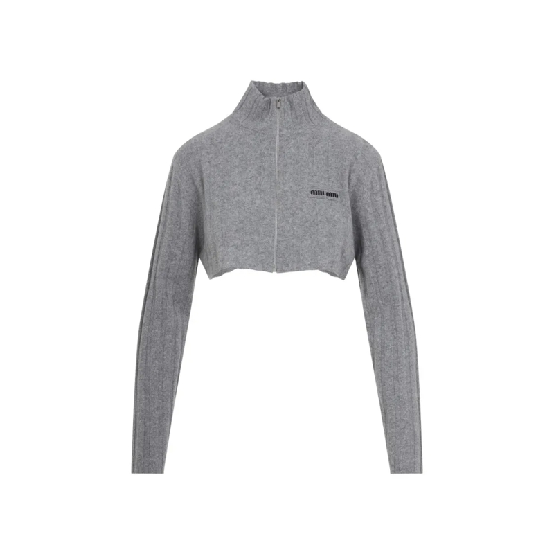 Miu Miu Vest Cropped Cashmere And Wool Sweater Grey