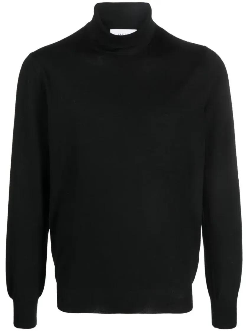 Thumbnail - Lardini - High Neck Black Wool Sweater - Größe 52 - schwarz