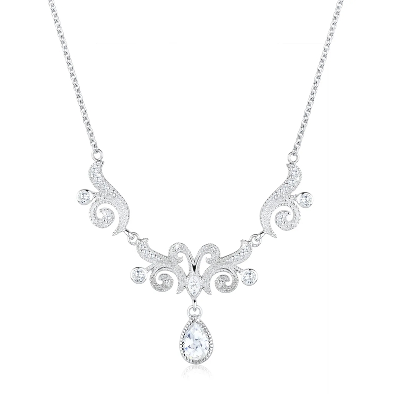 Elli Mittellange Halskette Halskette Collier Ornament Zirkonia Kristalle 925  weiss