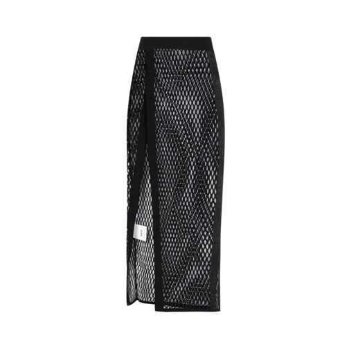 Off-White Midi Rokken Black Cotton Logoband Mesh Skirt Black