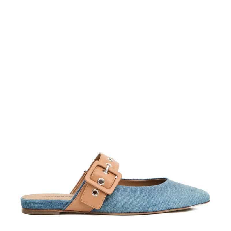 Halmanera Ballerinas Sabot Tessuto Jeans E Cuoio Blue