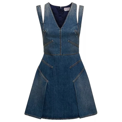 Alexander McQueen Blue Mini Dress With Cut-Out Detail And Pleated Sk Blue 