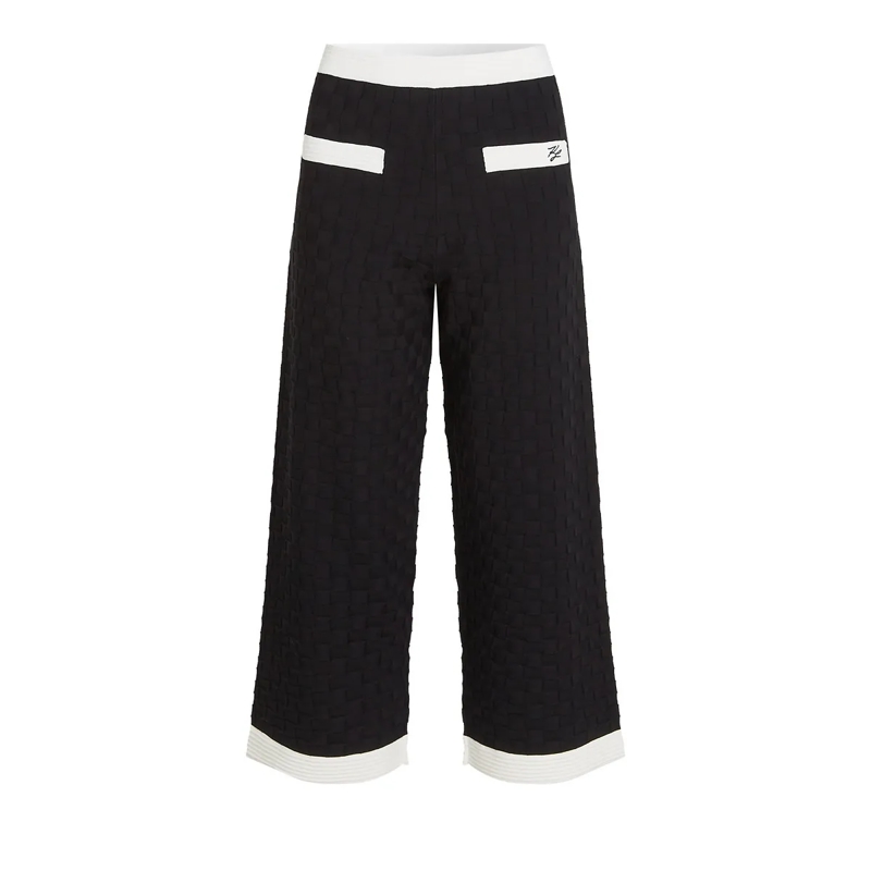 Karl Lagerfeld Anzugshose STRICKHOSE MIT KONTRASTIERENDER PASPELIERUNG schwarz