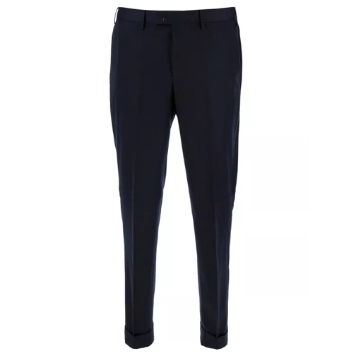 Pt Torino Blue Straight Pants With Front Closure In Wool Blue Kostymbyxor