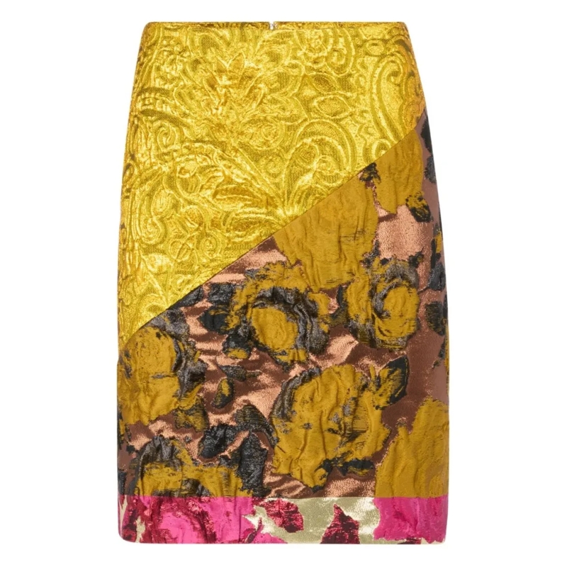 Nina Ricci Minirok Gold-Tone Jacquard-Effect Floral Panelled Skirt Yellow
