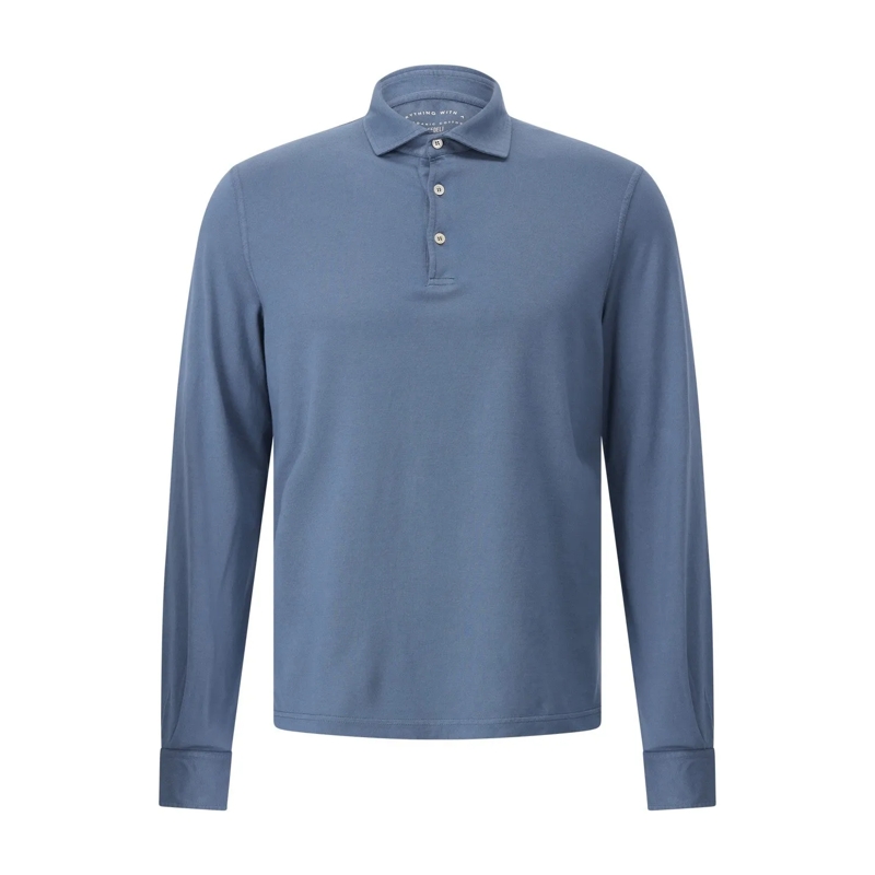 Fedeli Polohemd Langarm-Poloshirt aus Baumwolle Blau