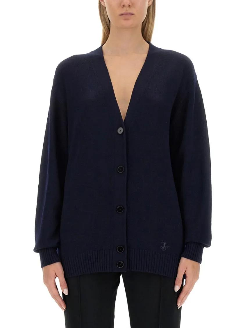 Thumbnail - Jil Sander - Relaxed Fit Black Wool Cardigan - Größe 34 - blau