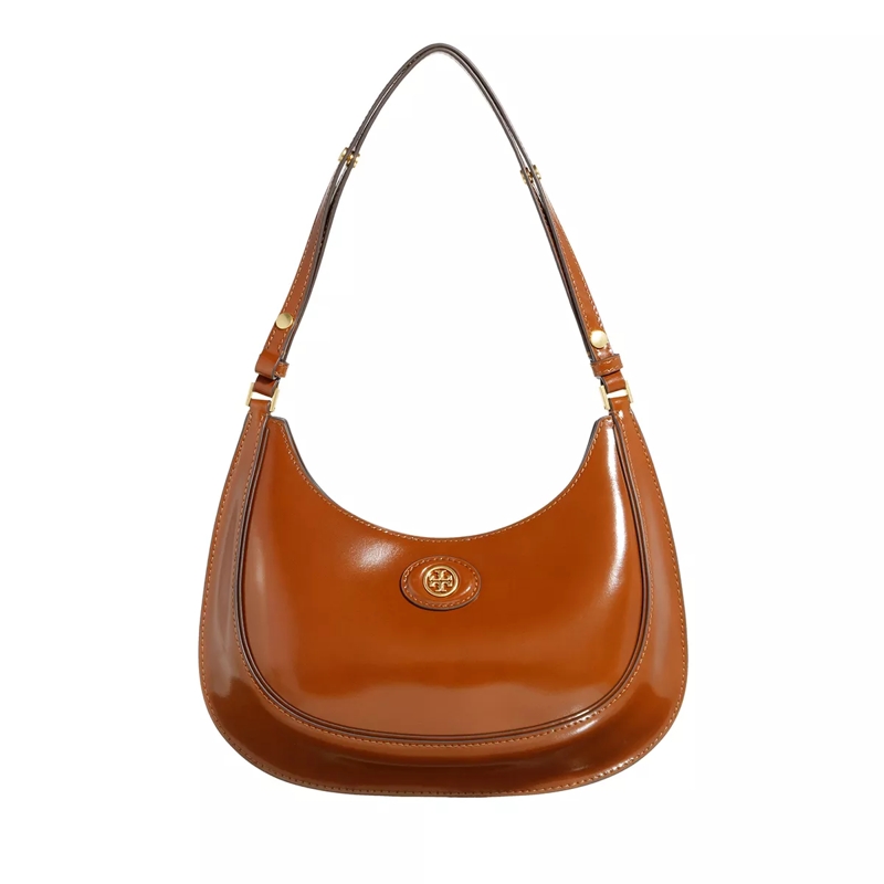 Tory Burch Schultertasche Robinson Spazzolato Convertible Crescent Bag Dark Sienna