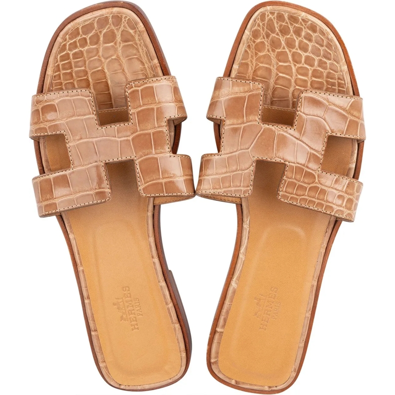 Hermès Sandalen Hermes Exotic Crocodile Leather Oran Sandals (37) braun