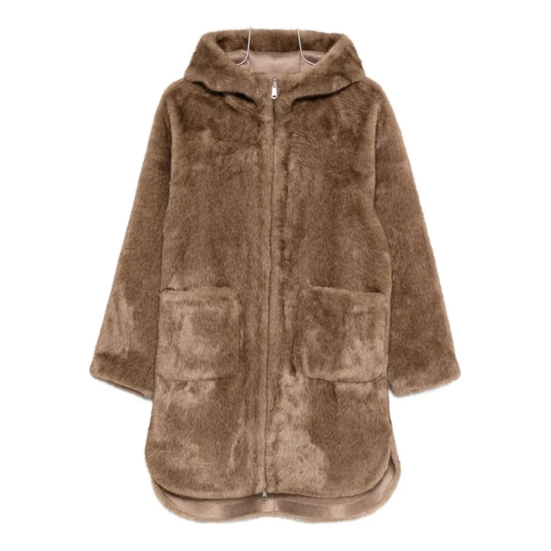 Betta Corradi  Plush Faux Fur Brown Coat Brown