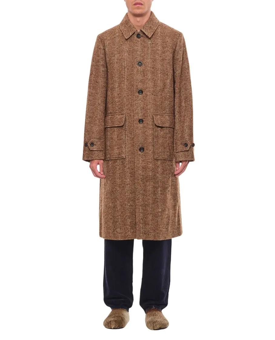 Les Deux - Maximilian Herringbone Wool Coat - Größe S - braun