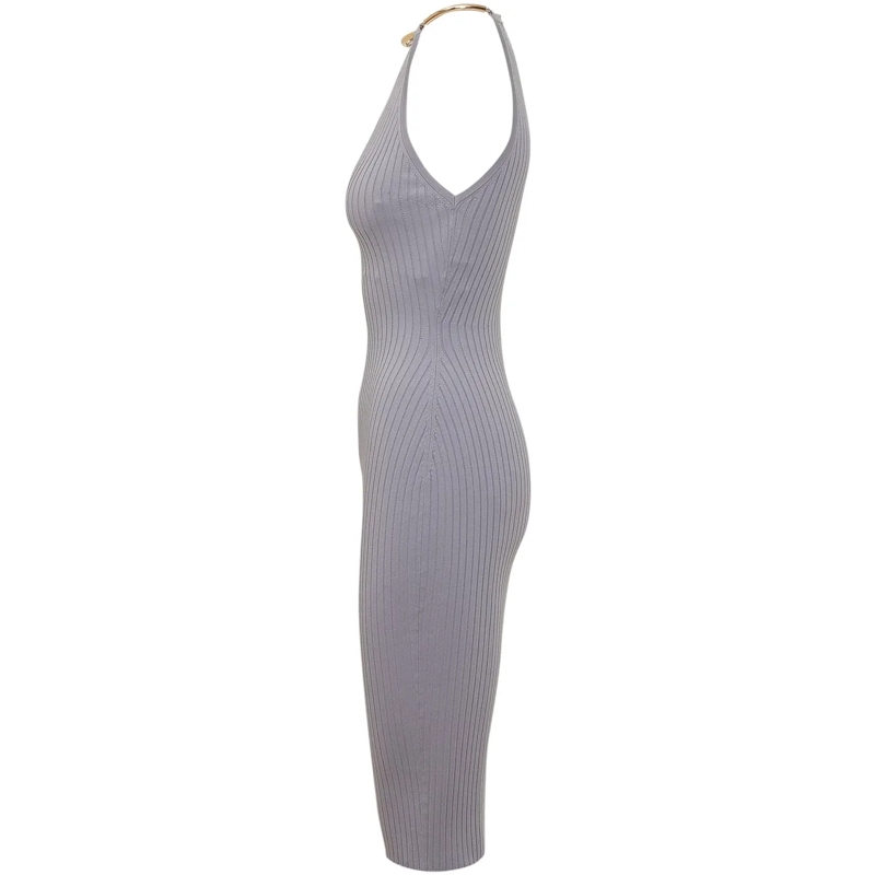 Elisabetta Franchi Maxikleid Abito di Maglia con Scollo a V e Dettaglio Collo grau(Image 3)