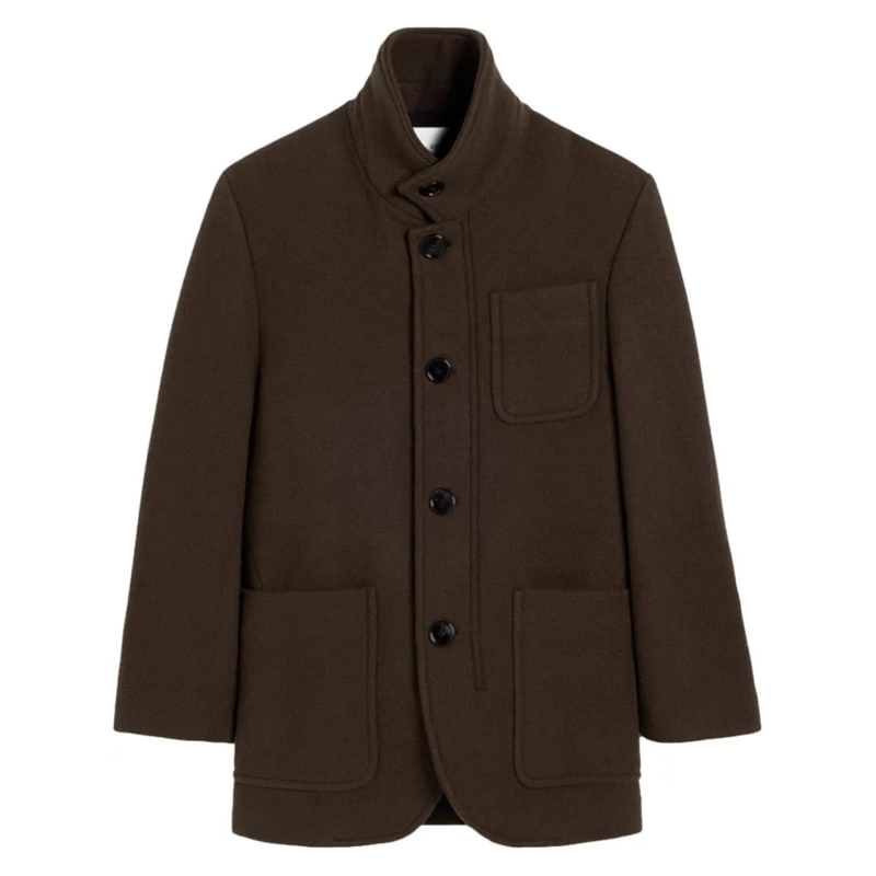 AMI Paris Winterjas High Neck Coffee Brown Wool Coat Black