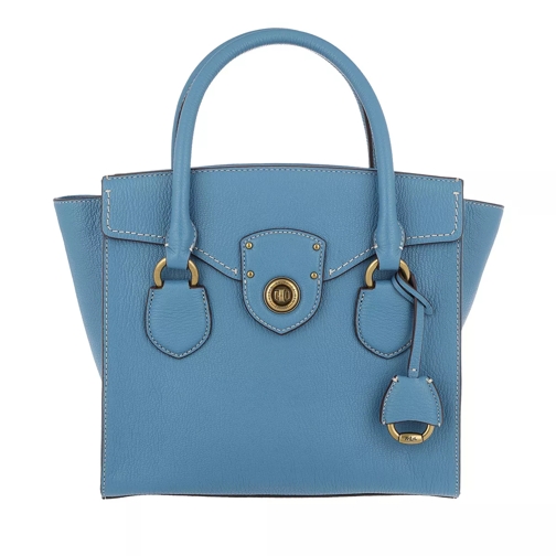 Lauren Ralph Lauren Millbrook Satchel Bag Pebbled Leather French Blue Rymlig shoppingväska