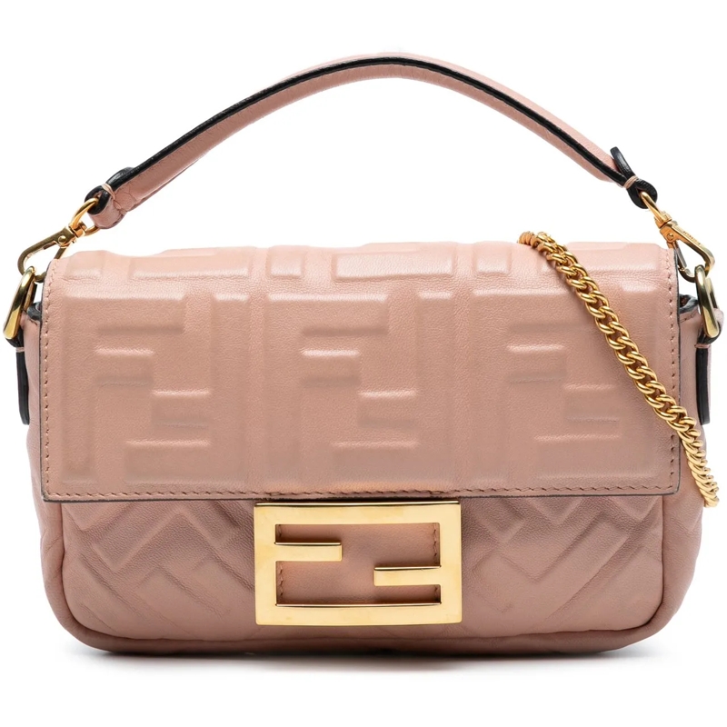 Fendi Sac à bandoulière Mini Zucca Embossed Leather Baguette Satchel rose