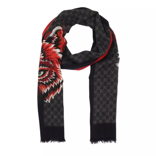 Gucci GG Wool Stole With Wolf Black/Blue Wollen Sjaal