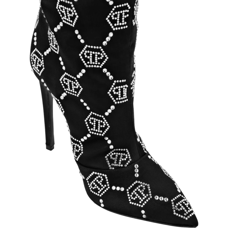 Philipp Plein Stiefel Stiefel High Heels Mid Monogram Mit Schmucksteinen schwarz(Image 4)
