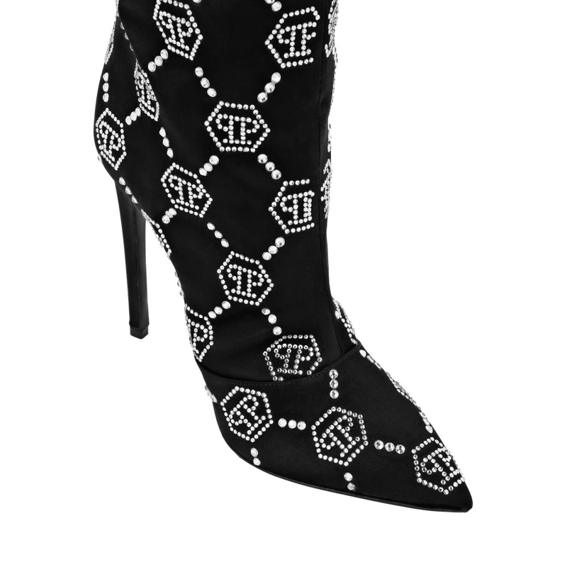 Philipp Plein Stiefeletten Stiefel High Heels Mid Monogram Mit Schmucksteinen schwarz