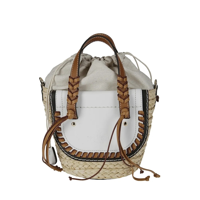 Cuba Lab Fourre-tout Handbag In Leather And Raffia Neutrals