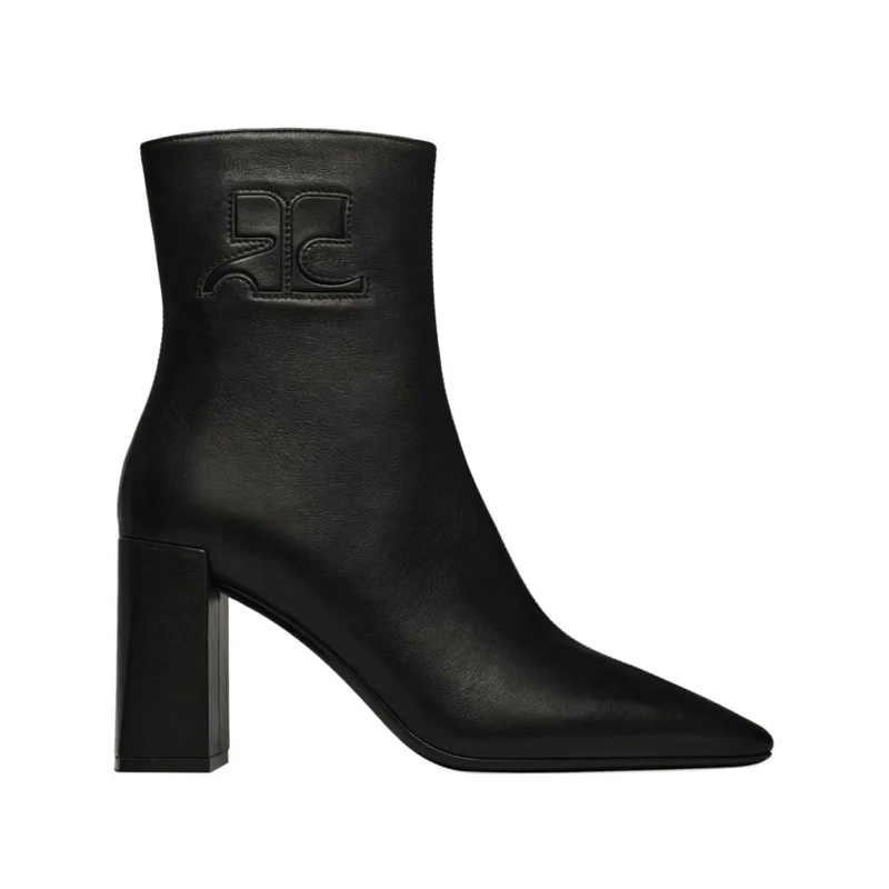 Courrèges Stiefel Pointed Toe Ankle Boots With Block Heel Black