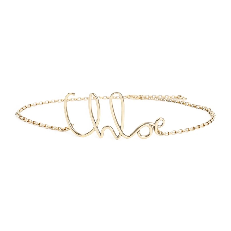 Chloé Gürtel Metallic Brass Belt With Cursive Logo Design Neutrals
