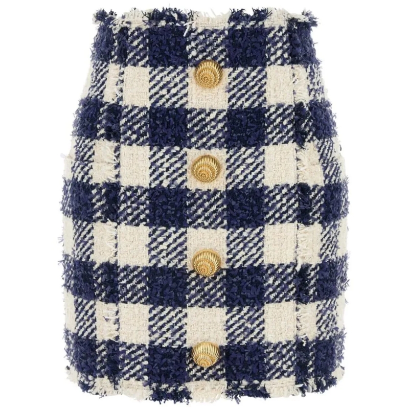 Balmain Midirok Thigh-Length Cotton Blend Tweed Skirt Grey