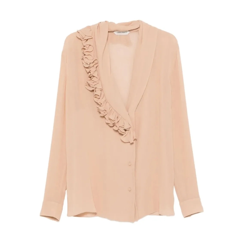 Alberta Ferretti Blouse Tailored Button-Down Shirt With Structured Collar Neutrals