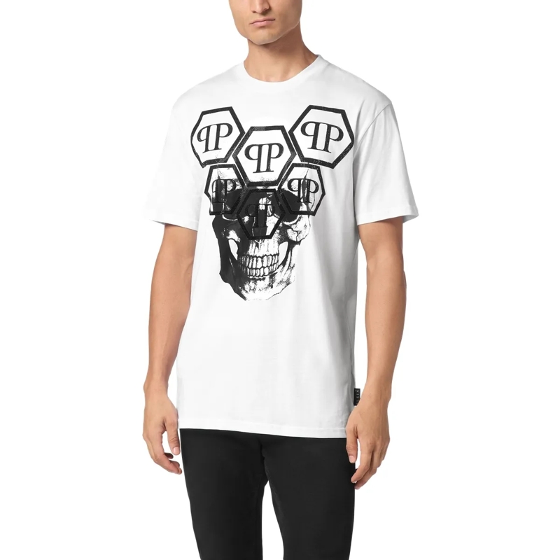 Philipp Plein T-Shirt T-Shirt Skull Mit Schmucksteinen weiss