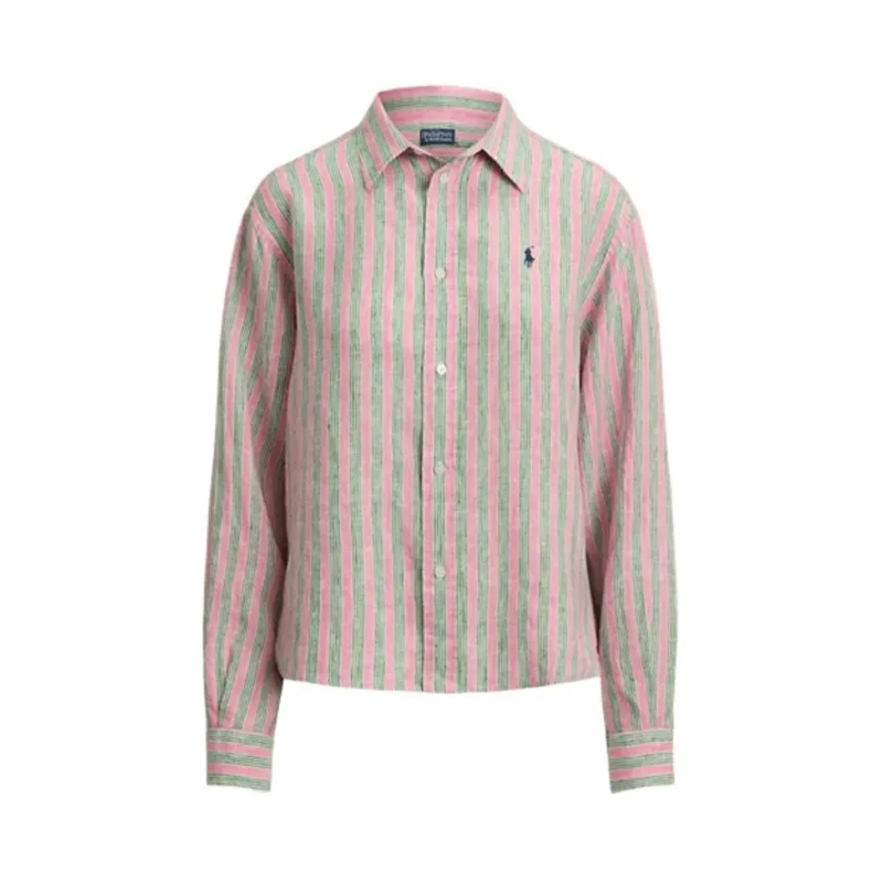 Polo Ralph Lauren Hemd Breezy Boxy-Fit Linen Shirt With Striped Design Pink