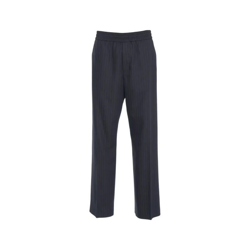 Golden Goose Pantalon Tailored Blue Trousers With Subtle Pinstripe Patte Black