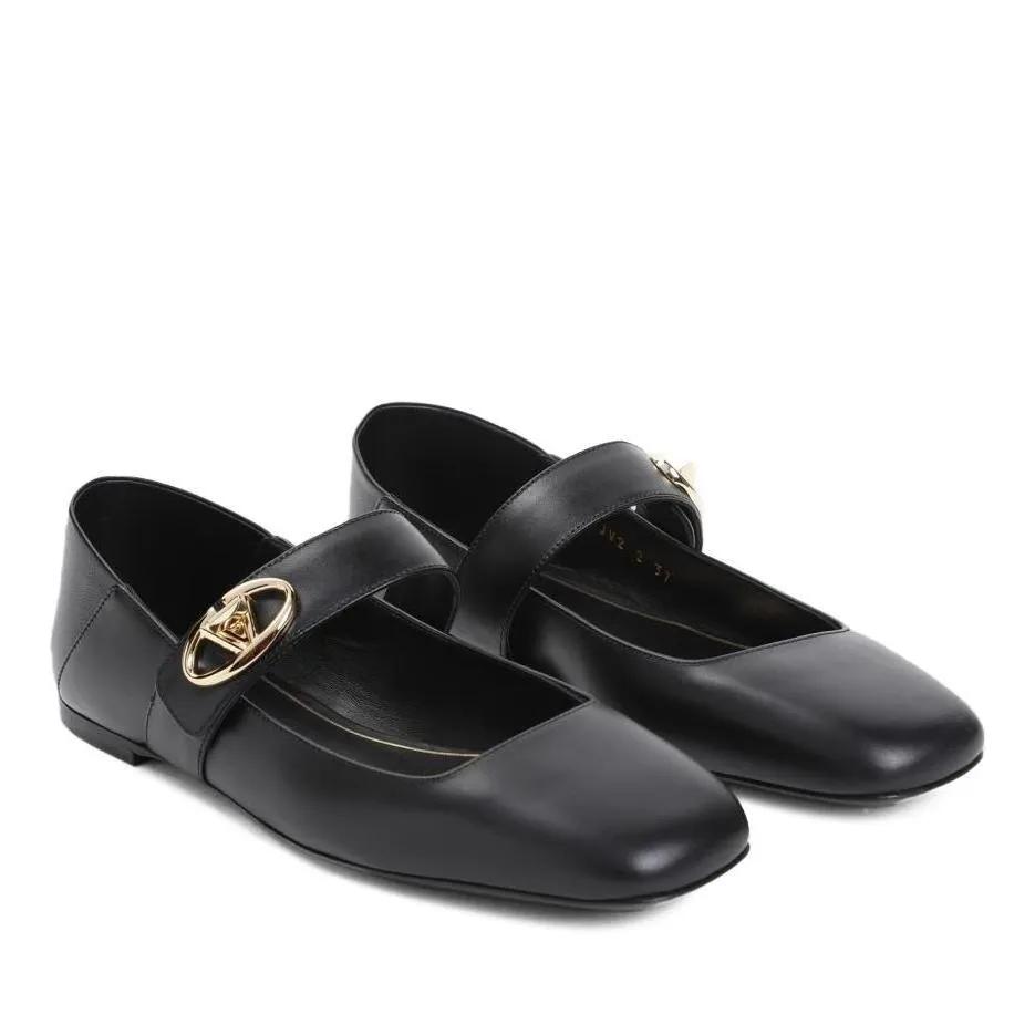 VALENTINO Loafers & Ballerinas - Vlogo Locker Black Nappa Calf Leather Ballerinas - Gr. 39 (EU) - in Schwarz - für Damen