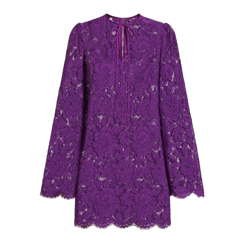 Dolce&Gabbana Minikleid Cordonetto Lace Mini Dress With Bow Detail Purple