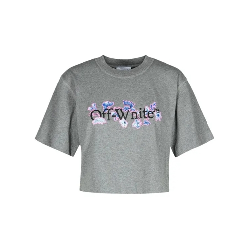 Off-White Flower Grey Cotton Crop T-Shirt Grey 