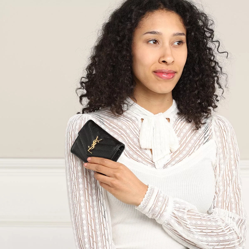 Saint Laurent Tri-Fold-Portemonnaie Cassandre Matel Multi Folded Wallet Black(Image 2)