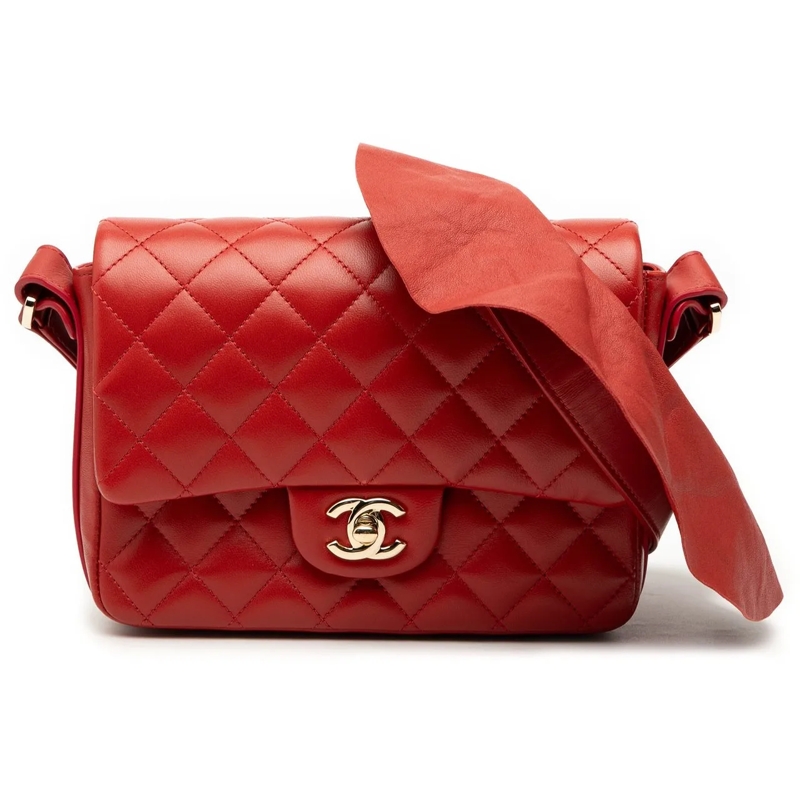 Chanel Sac à bandoulière CC Quilted Calfskin Ruffle Strap Flap rot