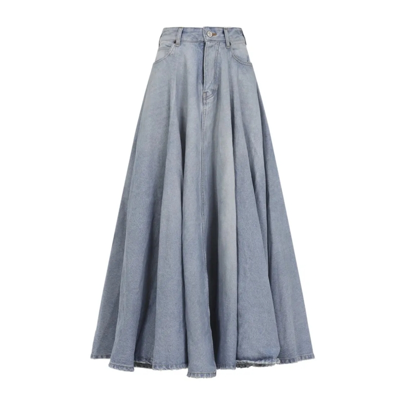 Balenciaga Spijkerrok High-Waisted Flared Denim Skirt With Raw Hem Detai Blue