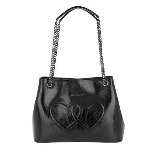 Love Moschino Borsa Metal Pu Patent Leather Shoulder Bag Nero Rymlig shoppingväska