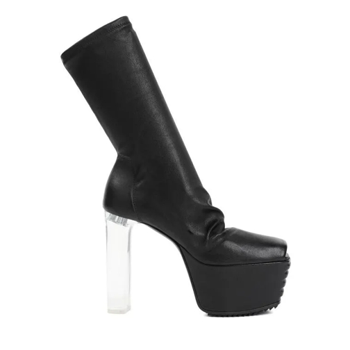 Rick Owens Black Lamb Leather Grill Stretch Peeptoe Boots Black Laars