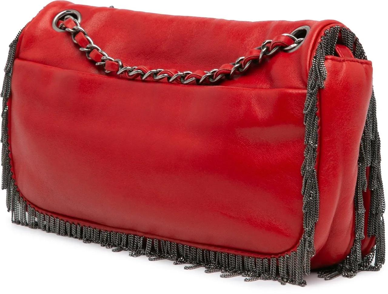 Chanel Totes & shoppers Small Lambskin Rock and Cabaret Fringe Chain CC Fl in rood