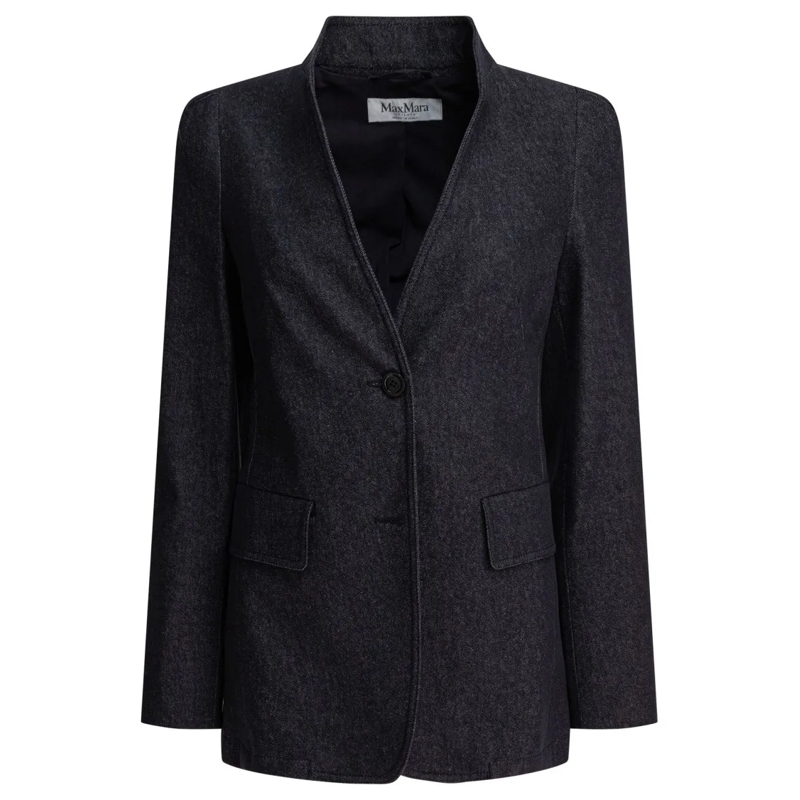 Max Mara Blazer Denim-Effect Blazer With Stand-Up Collar Blue