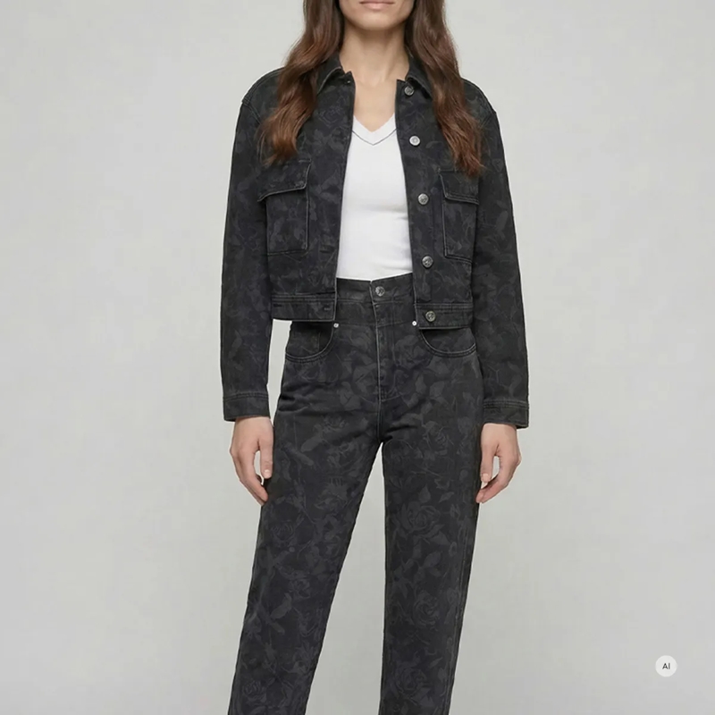 Marc Aurel Jeansjacke Black Denim Jeansjacke mit Rosenprint schwarz(Image 3)