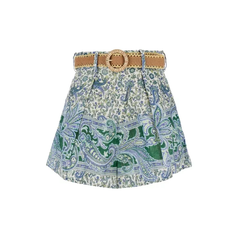 Zimmermann  Multicolor Shorts With Floral Print In Linen Multicolor