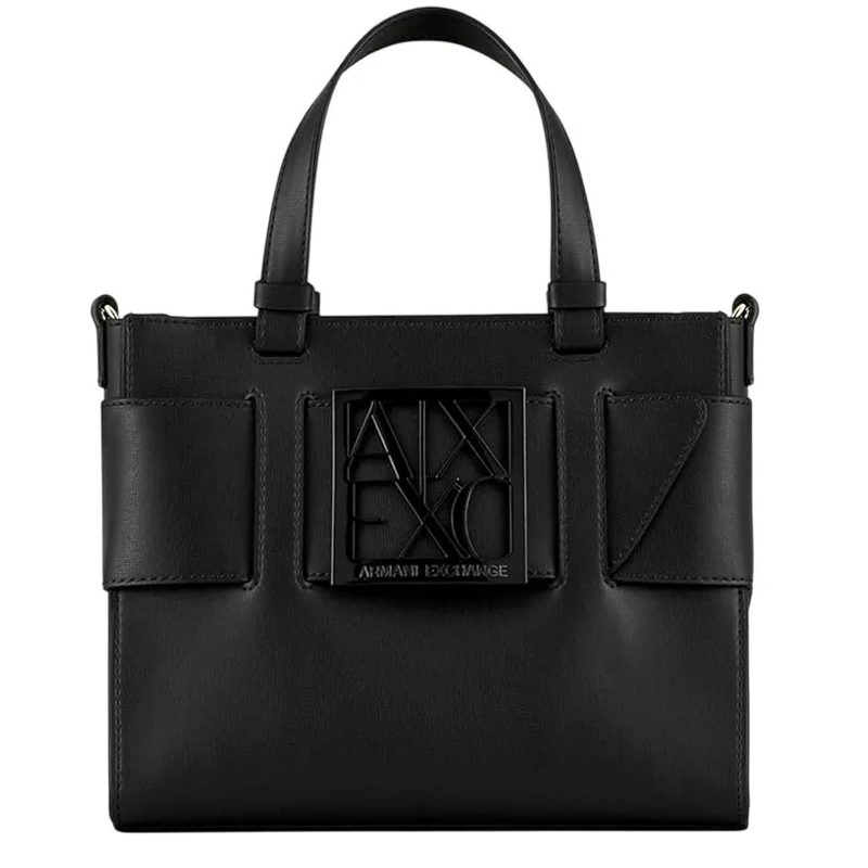 Armani Exchange Tote Structured Black Shoulder Bag With Removable Strap Black
