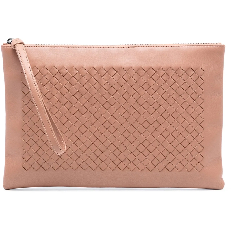 Bottega Veneta Clutch Nappa Intrecciato Zip Wristlet Pouch braun