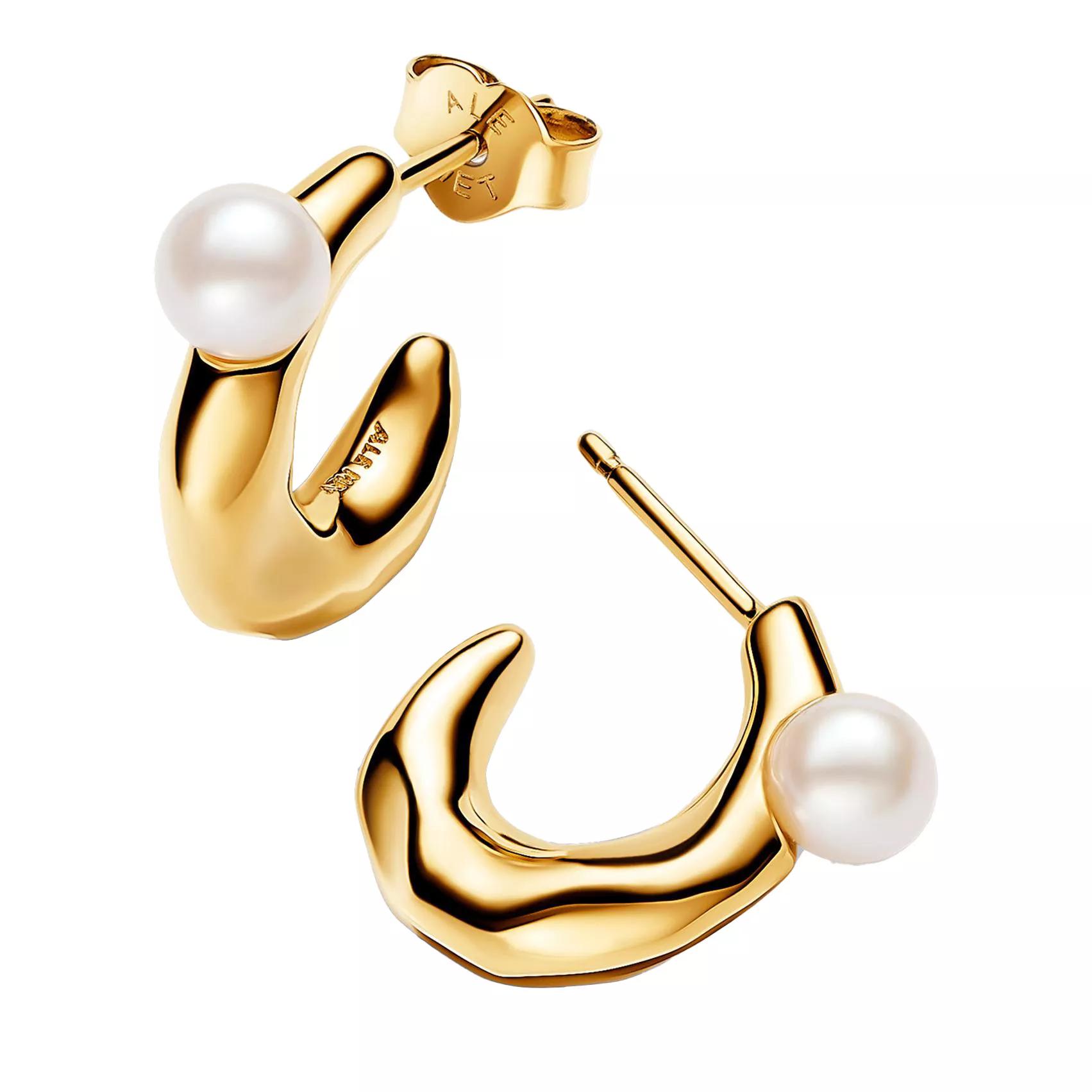 Pandora 14k Gold plated hoop earrings with treated freshwa White Hoop