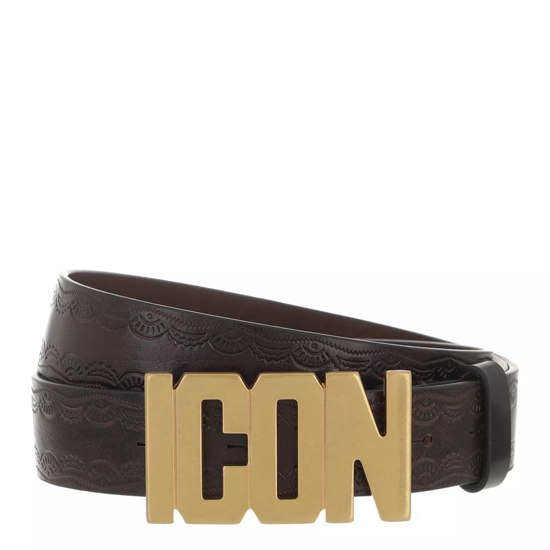 Dsquared2 Ledergürtel Be ICON Belt Border Pattern Black+Old Gold