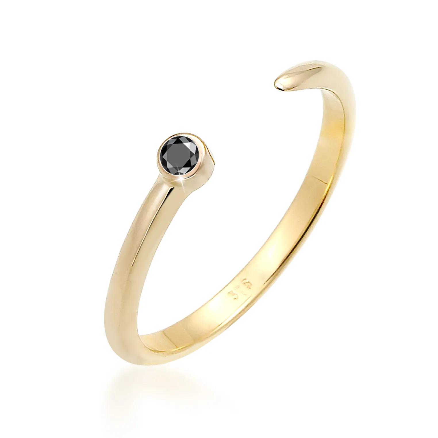 Elli Ringe - Ring Solitär Schwarzer Diamant (0.03 ct.) 375 Gelb - Gr. 54 MM - in Gold - für Damen